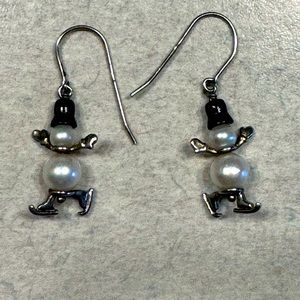 Pearl Skating Snowmen Earrings